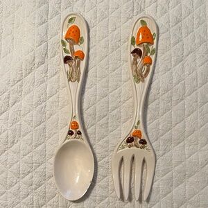 Vintage 1970’s Arnels Mushroom Floral Patterned Spoon and Fork Set